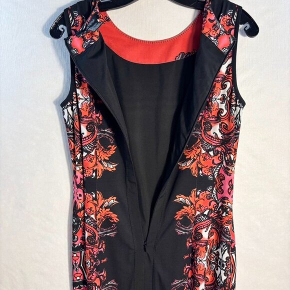 Etcetera Sleeveless Knee-Length Sheath Dress With Ornate Red & Black Floral Prin - Picture 8 of 16